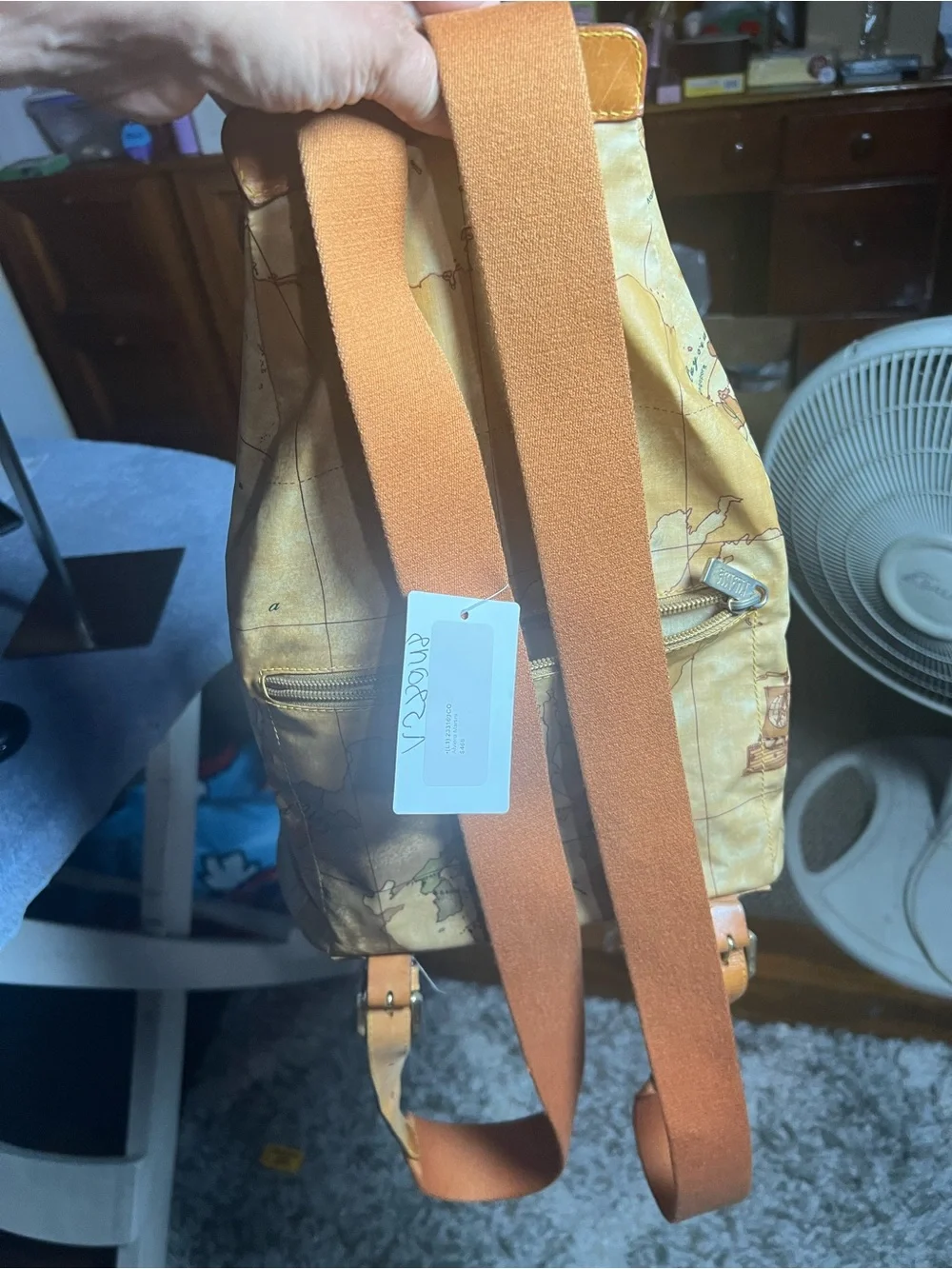 Alviero Martini Map-Print Yellow-Tan Drawstring Backpack